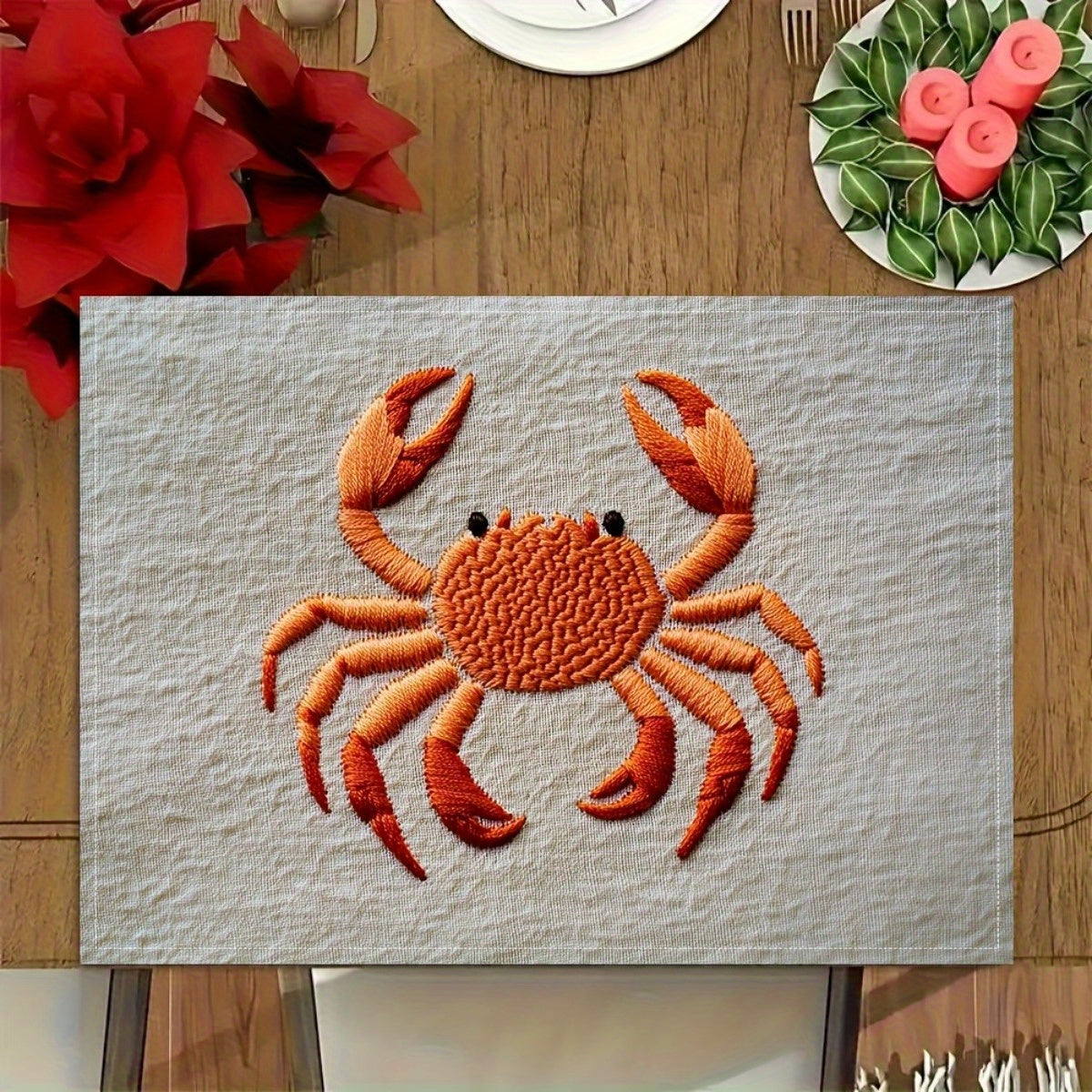 Crab Placemats – Set of 4 Coastal Table Mats, 12"x18"
