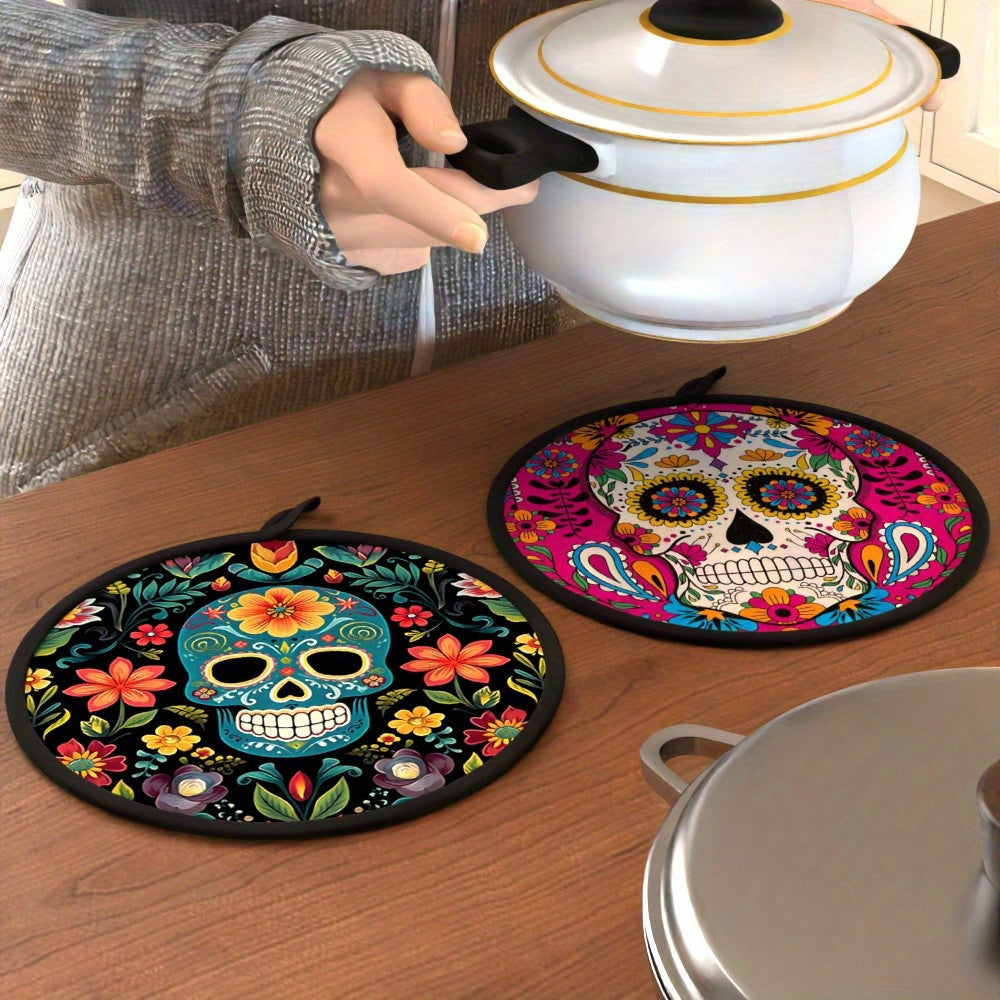 Sugar Skull Potholders – Double-Sided, Heat-Resistant 2-Piece Set