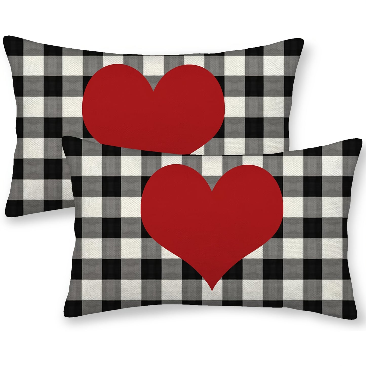 Buffalo Plaid & Red Heart Lumbar Pillow Cover – 12x20
