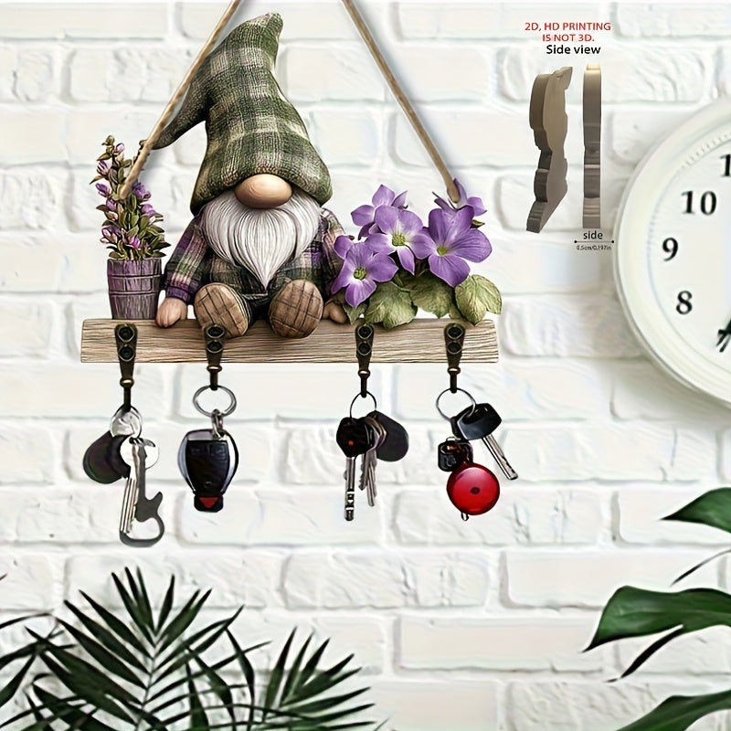 Plaid Gnome Wall-Mounted Key Holder – Whimsical Farmhouse Design, 9.8x11.8