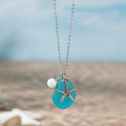 Bohemian Sea Glass Necklace – Starfish & Turtle Beach-Inspired Pendant
