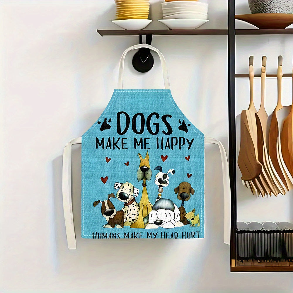 Dogs Make Me Happy Apron – Whimsical Unisex Kitchen & BBQ Apron for Dog Lovers, (21.6" x 26.8")