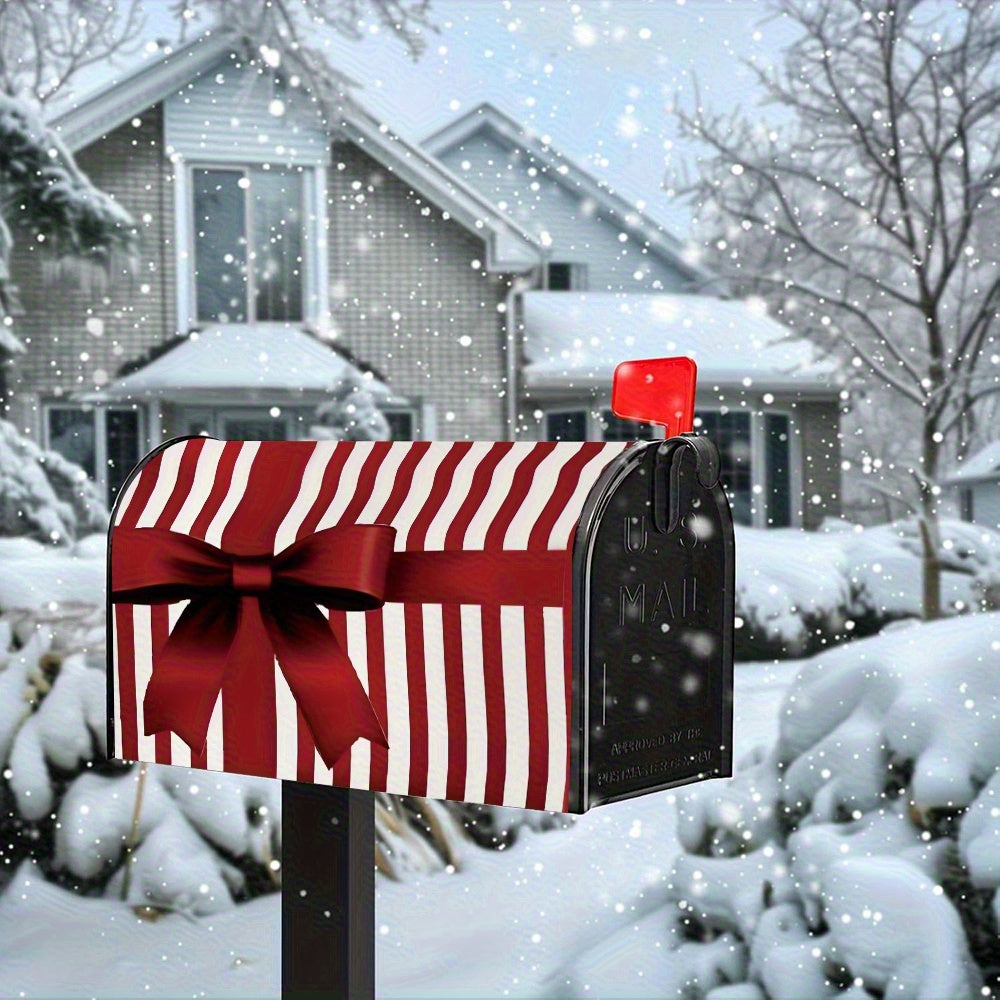 Red & White Bow Mailbox Cover – Adjustable Buckle, 18" x 21"