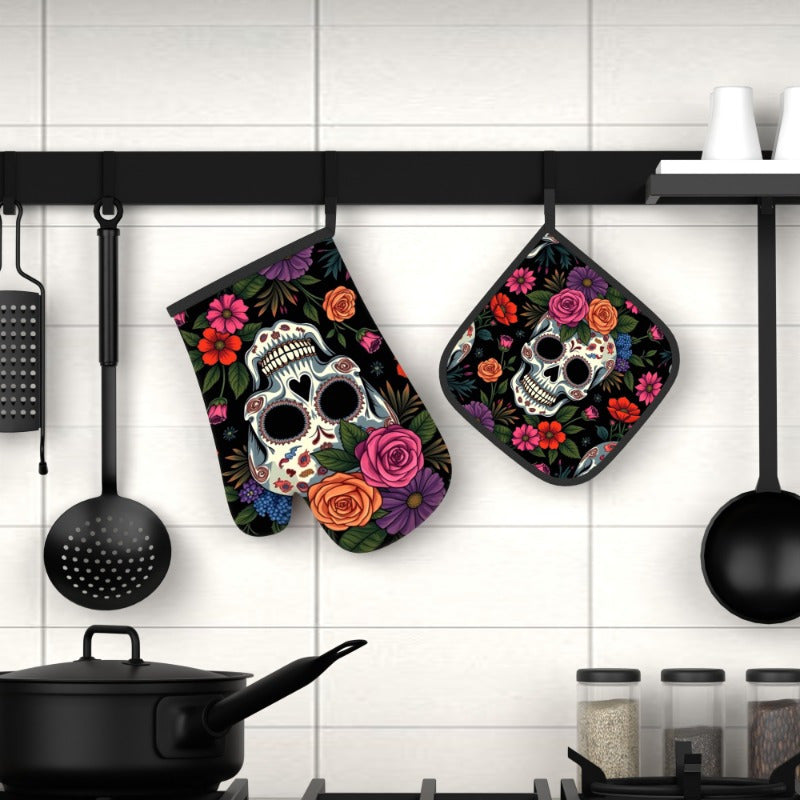 Day of the Dead Kitchen Set – Heat-Resistant Oven Mitt & Potholder