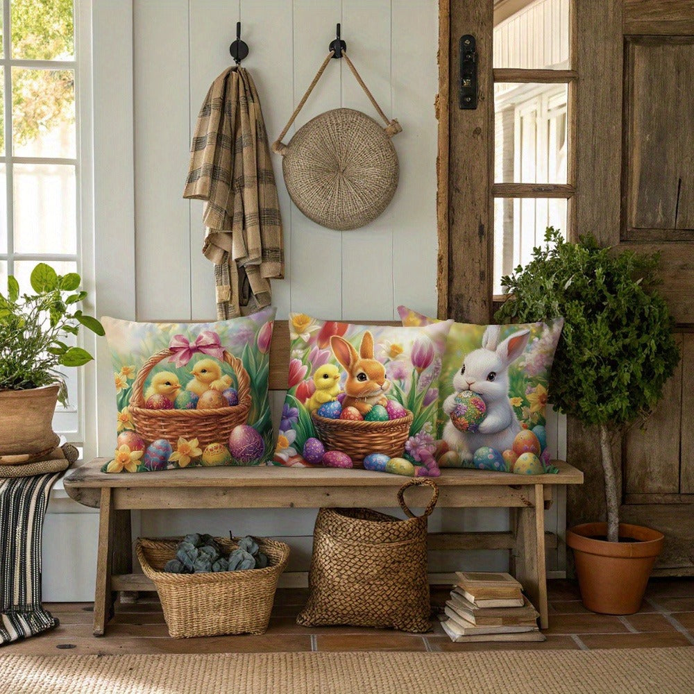 Spring Meadow Pillow Cover Collection – Bunny & Chick, 14"x14"