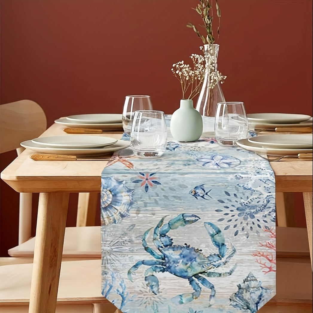 Ocean Coral Table Runner – Coastal Pattern, 13" x 17" / 13" x 72"