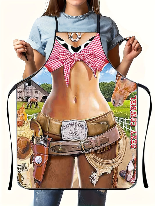 Cowgirl Kitchen Apron – Adjustable Polyester Cooking & BBQ Apron, (23.62" x 31.5")