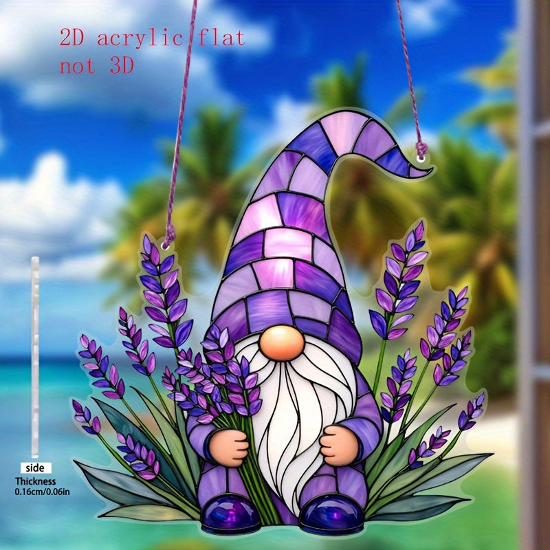 Lavender Gnome Acrylic Suncatcher – Window Hanging, 6"
