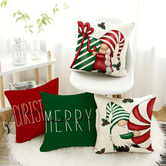 Festive Gnome Christmas Pillow Covers – 18x18" Soft Polyester