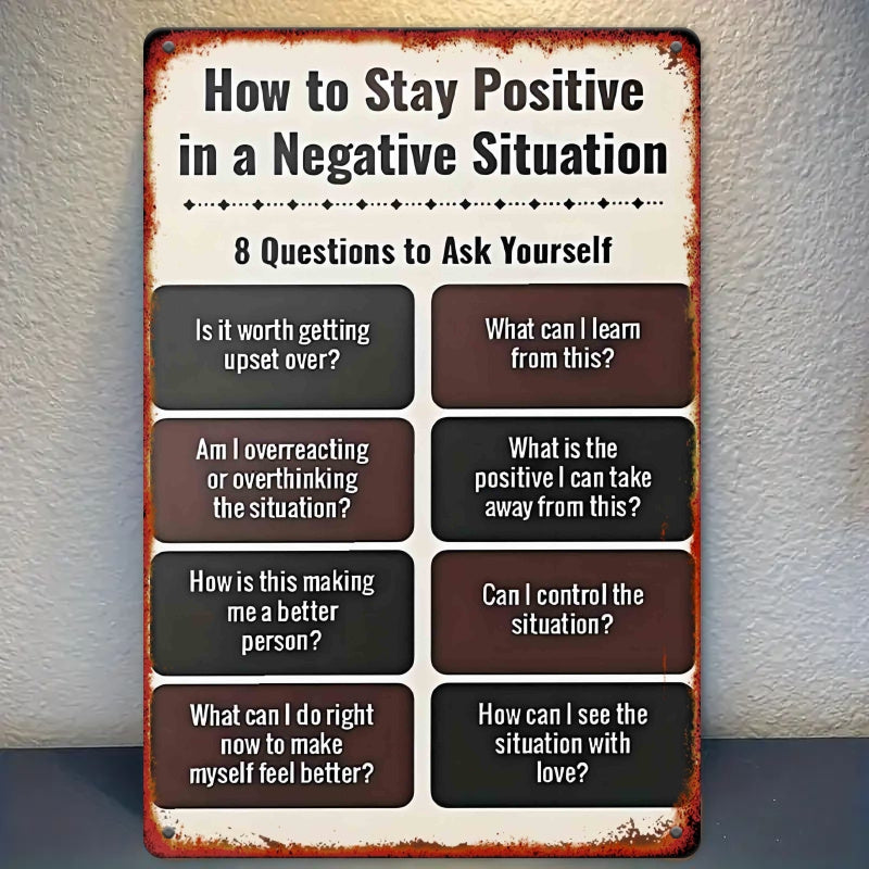 Optimistic "How to Stay Positive" vintage metal wall art for a motivational home décor – 12x8".