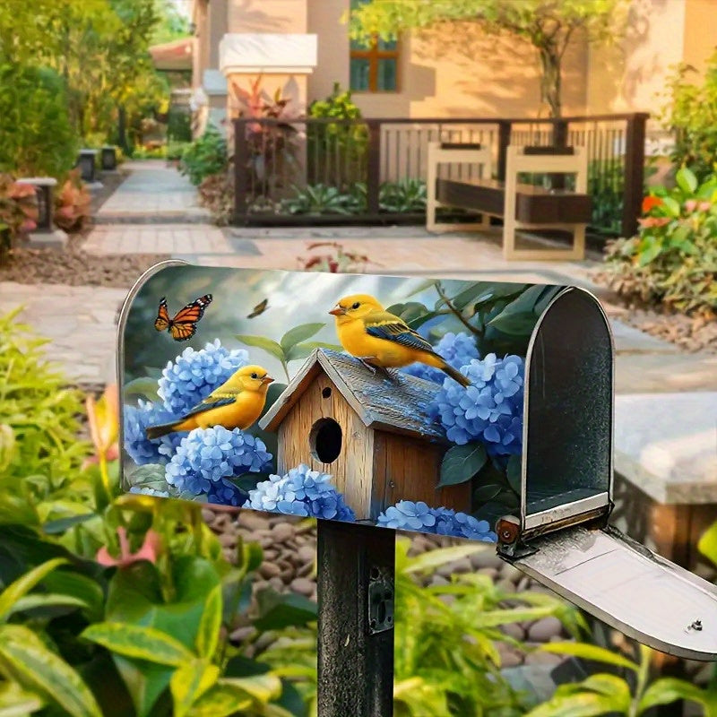 Finch and Hydrangea Mailbox Cover – Adjustable Buckle, 18" x 21"