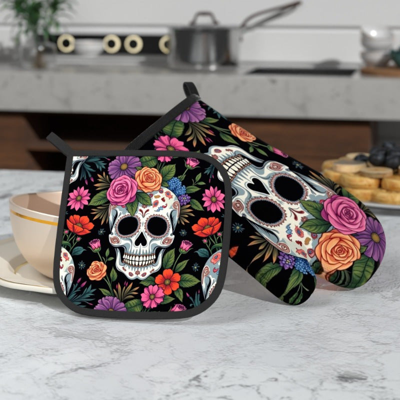 Day of the Dead Kitchen Set – Heat-Resistant Oven Mitt & Potholder