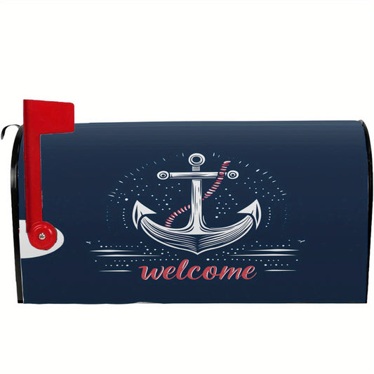 “Welcome” Nautical Magnetic Mailbox Cover – Navy Blue Anchor Design, 18x21"