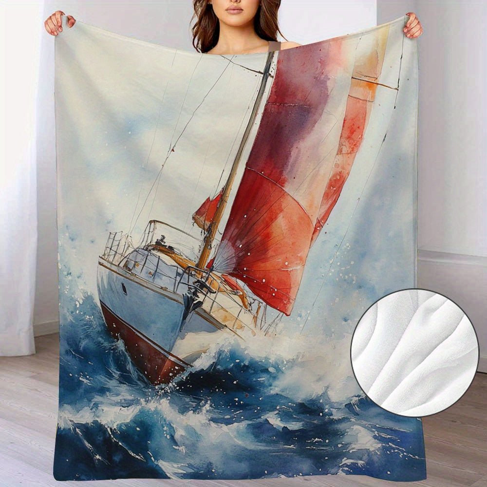 Watercolor Sailboat Flannel Throw – 50x60