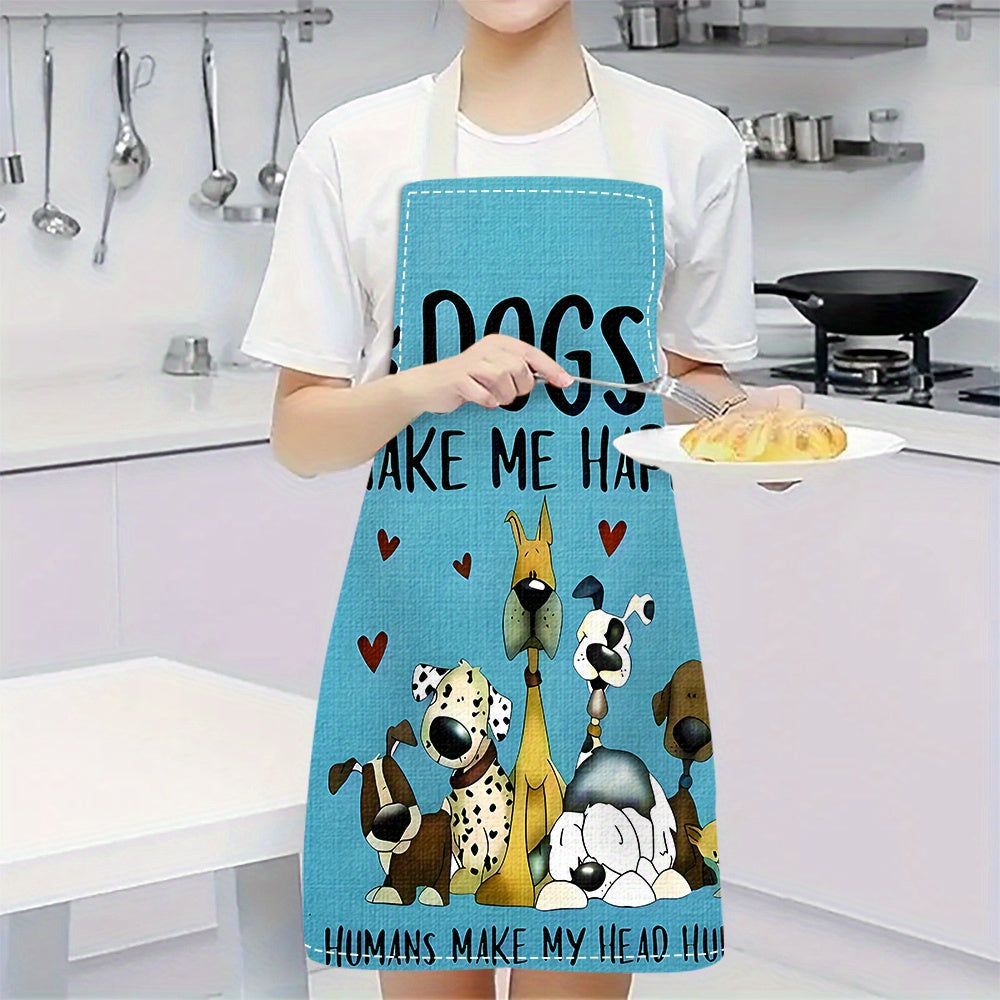 Dogs Make Me Happy Apron – Whimsical Unisex Kitchen & BBQ Apron for Dog Lovers, (21.6" x 26.8")
