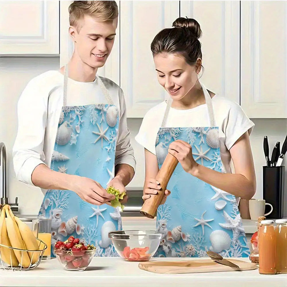 Turquoise Oceanic Coastal Apron – Heavy-Duty Linen, (21.65" x 26.77")