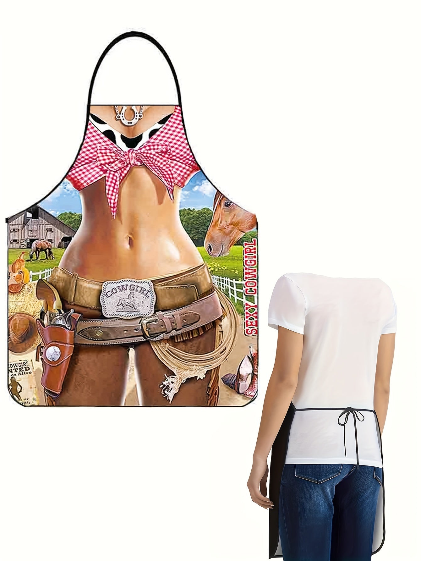 Cowgirl Kitchen Apron – Adjustable Polyester Cooking & BBQ Apron, (23.62" x 31.5")