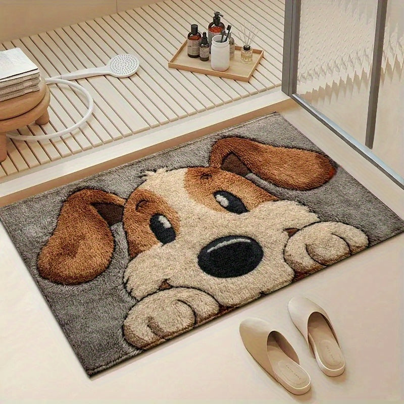 Dog-Patterned Faux Cashmere Bath Mat, 20x32"