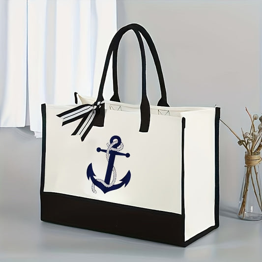 Navy Blue Anchor Tote Bag, 11.4x16.9" – Carry Coastal Style Everywhere