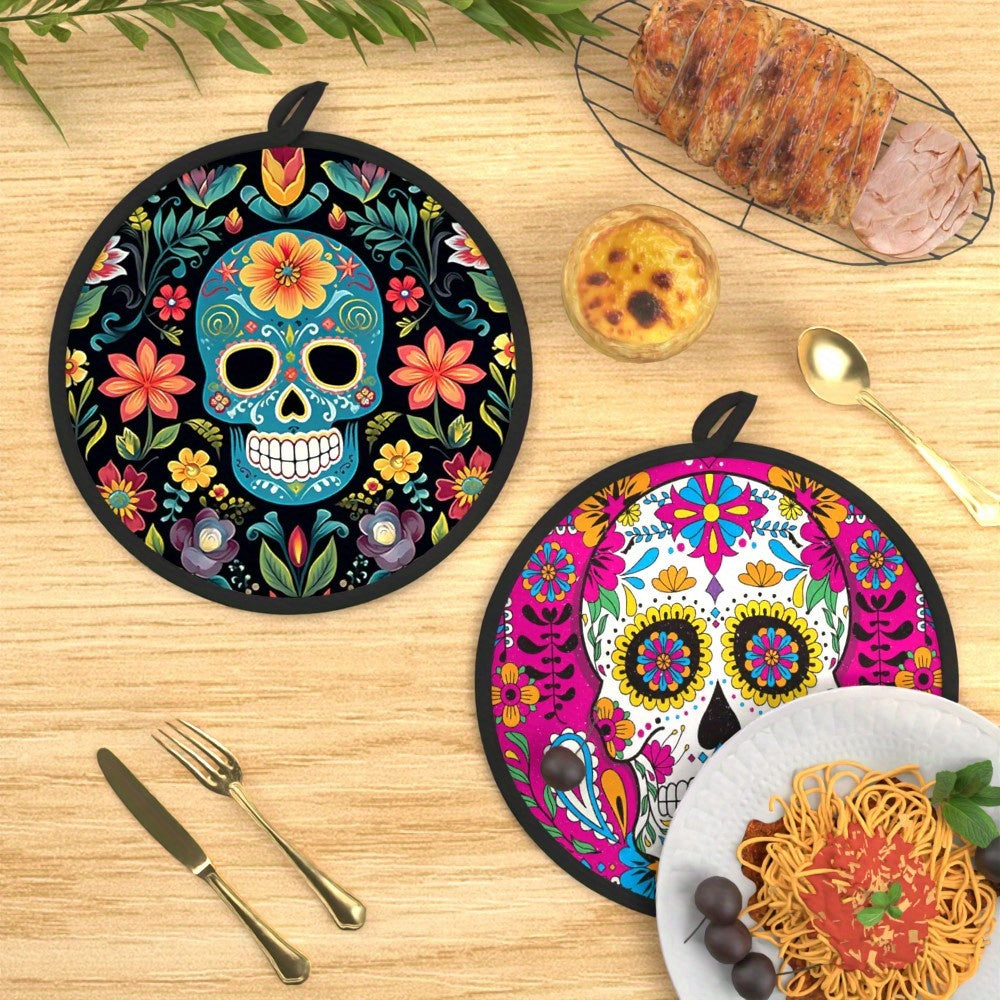 Sugar Skull Potholders – Double-Sided, Heat-Resistant 2-Piece Set