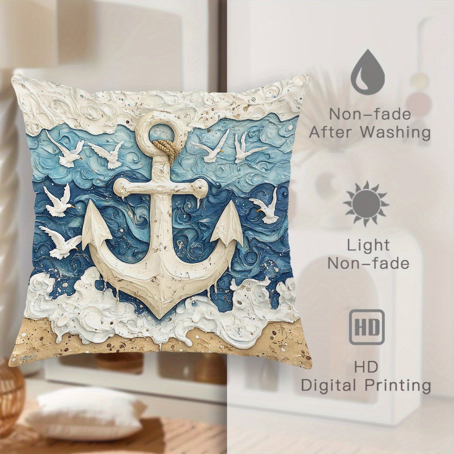 Anchor & Seagull Design Throw Pillow Covers – 12"x20"