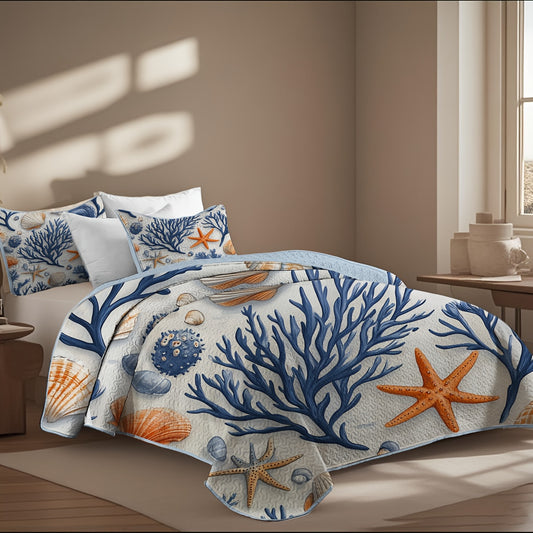 Coral & Shell Quilt Set – 2/3-Piece Quilt & Pillowcases