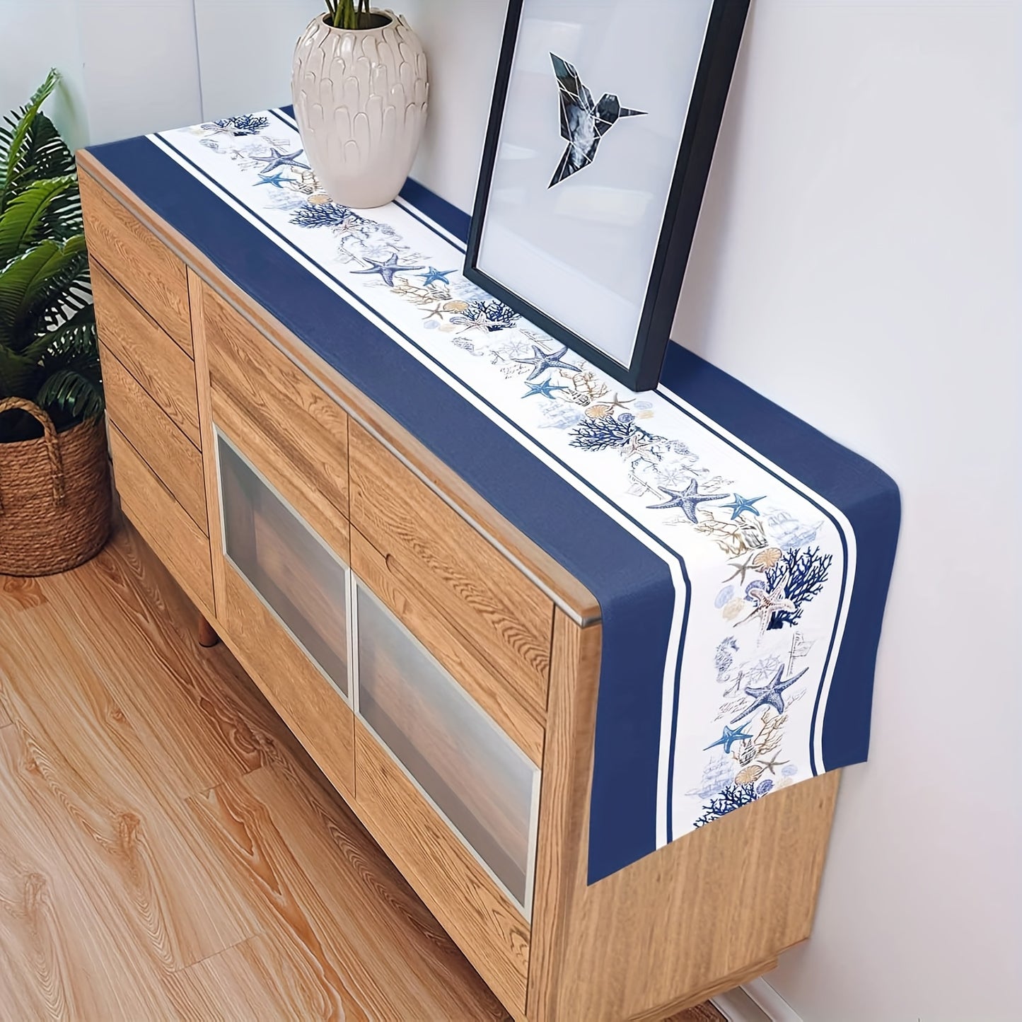 Navy Blue Stripe Table Runner – Classic Nautical, 13" x 48" / 13" x 72" / 13" x 108"