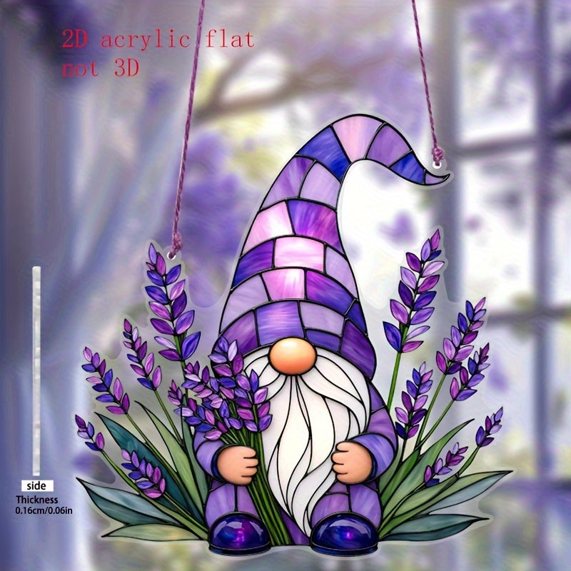 Lavender Gnome Acrylic Suncatcher – Window Hanging, 6"