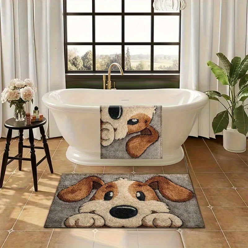Dog-Patterned Faux Cashmere Bath Mat, 20x32"