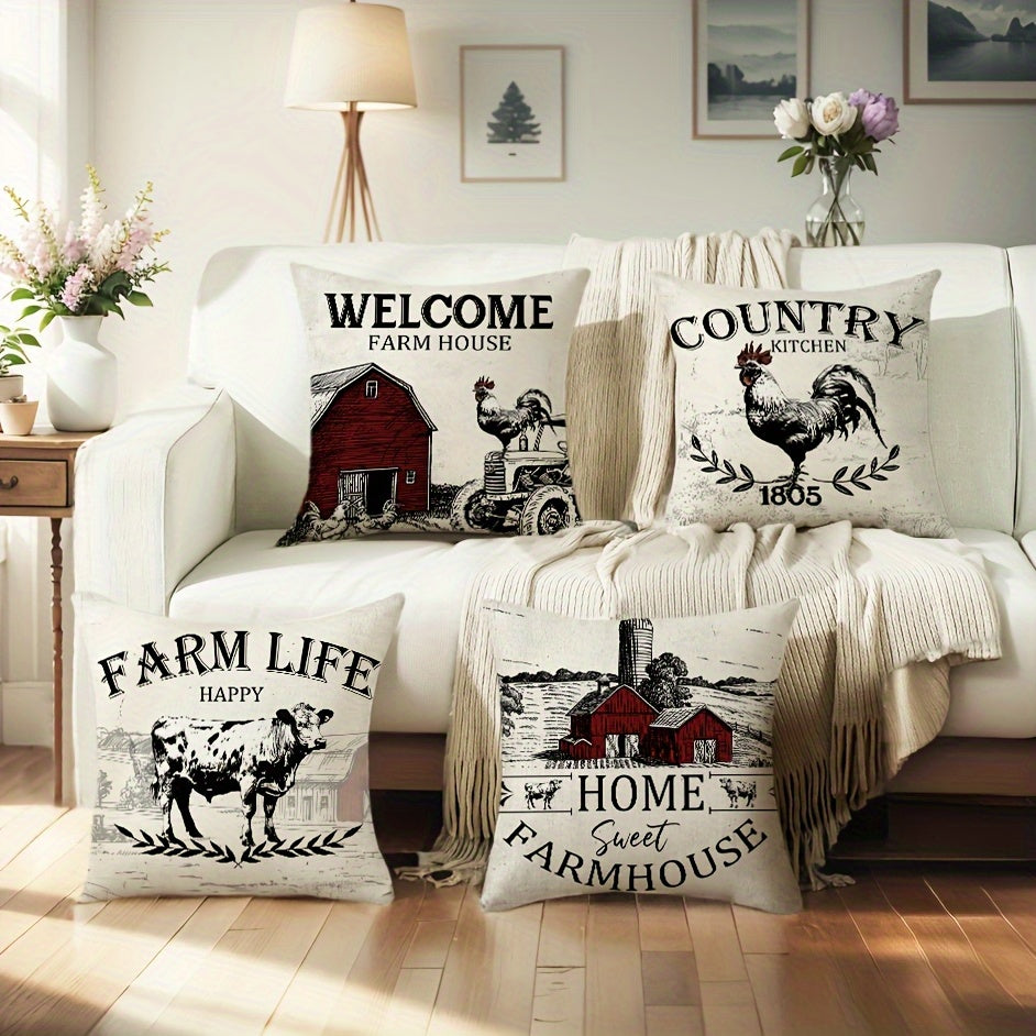 Vintage Farmhouse Pillow Cover – Country Kitchen Rooster, 18"x18"