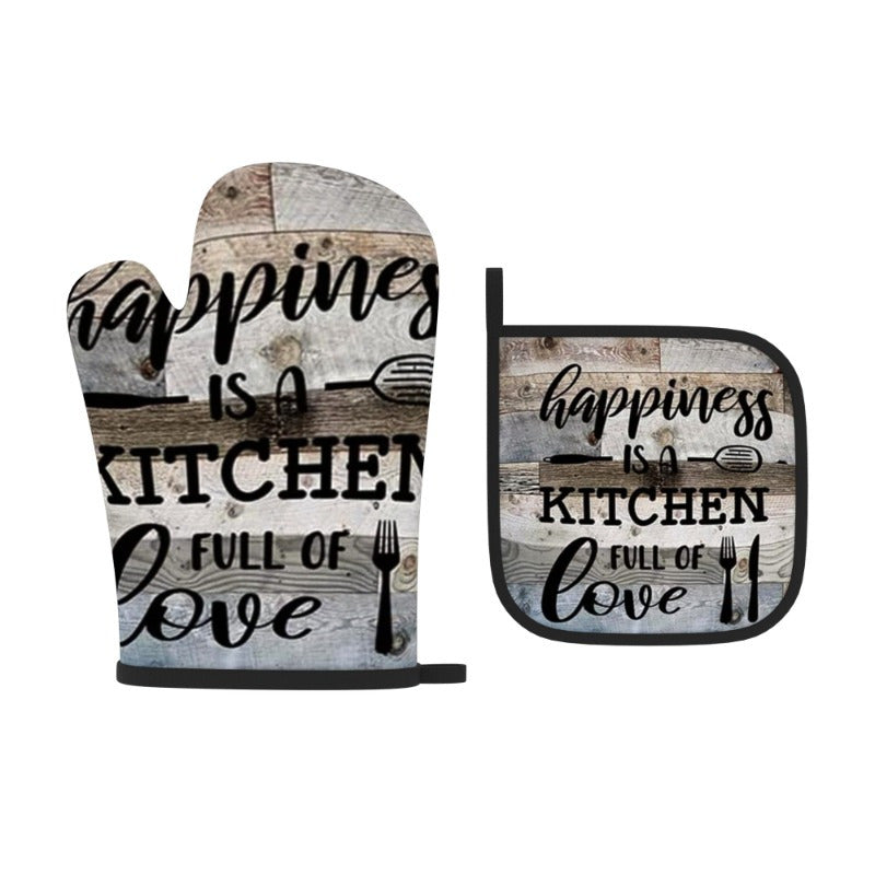 Wood Script Kitchen Set – Rustic, Heat-Resistant Oven Mitt & Potholder