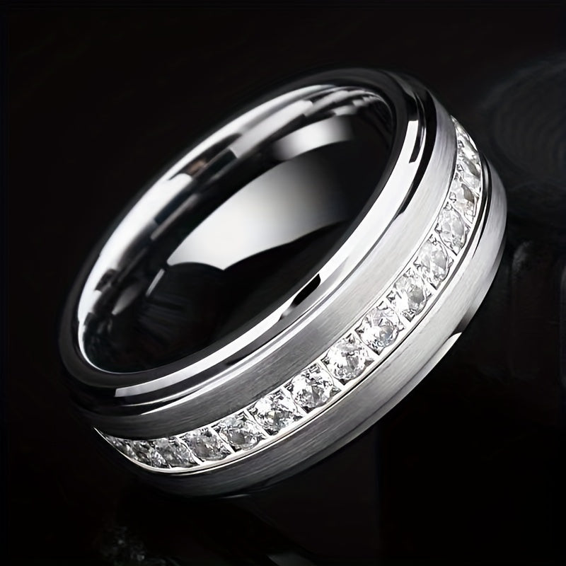 Classic Stainless Steel Ring with Synthetic Zirconia – Size 13