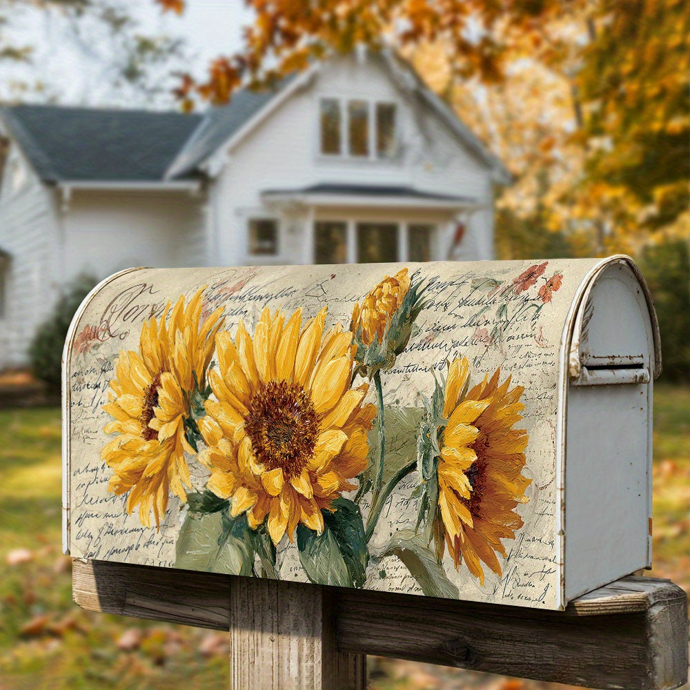 Vintage Sunflower Floral Mailbox Cover – Magnetic, 18" x 21"