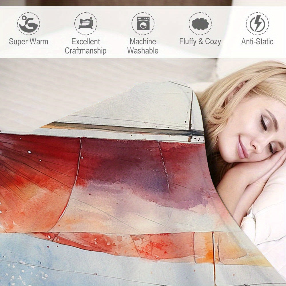Watercolor Sailboat Flannel Throw – 50x60
