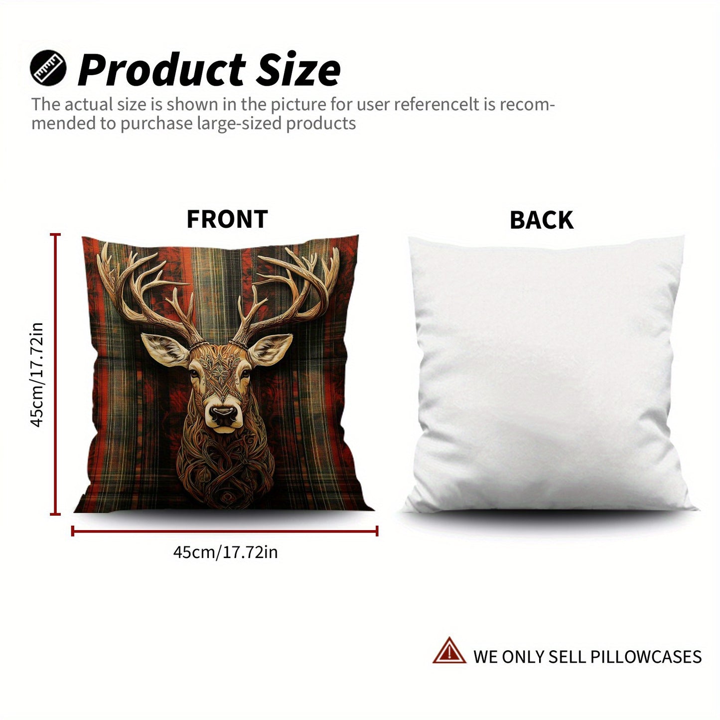Plaid Deer & Celtic Knot Pillow Cover – Celtic Knot Medallion, 18"x18"