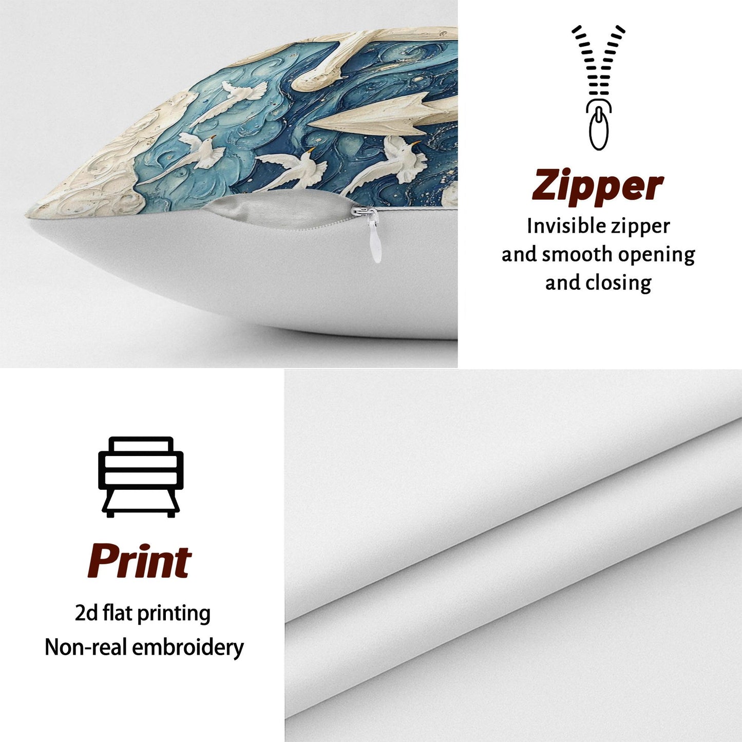 Anchor & Seagull Design Throw Pillow Covers – 12"x20"