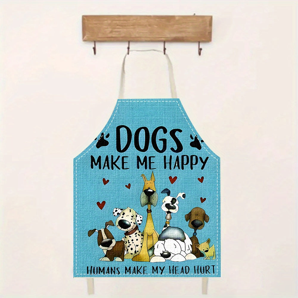 Dogs Make Me Happy Apron – Whimsical Unisex Kitchen & BBQ Apron for Dog Lovers, (21.6" x 26.8")
