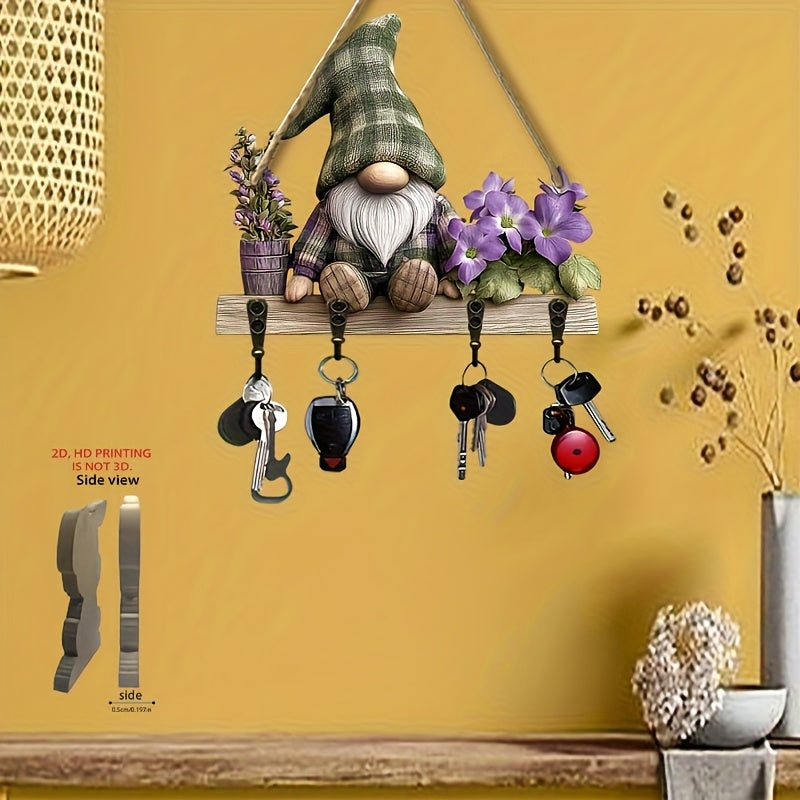 Plaid Gnome Wall-Mounted Key Holder – Whimsical Farmhouse Design, 9.8x11.8
