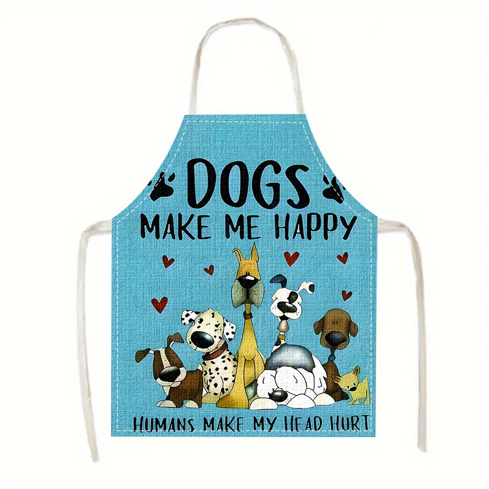 Dogs Make Me Happy Apron – Whimsical Unisex Kitchen & BBQ Apron for Dog Lovers, (21.6" x 26.8")