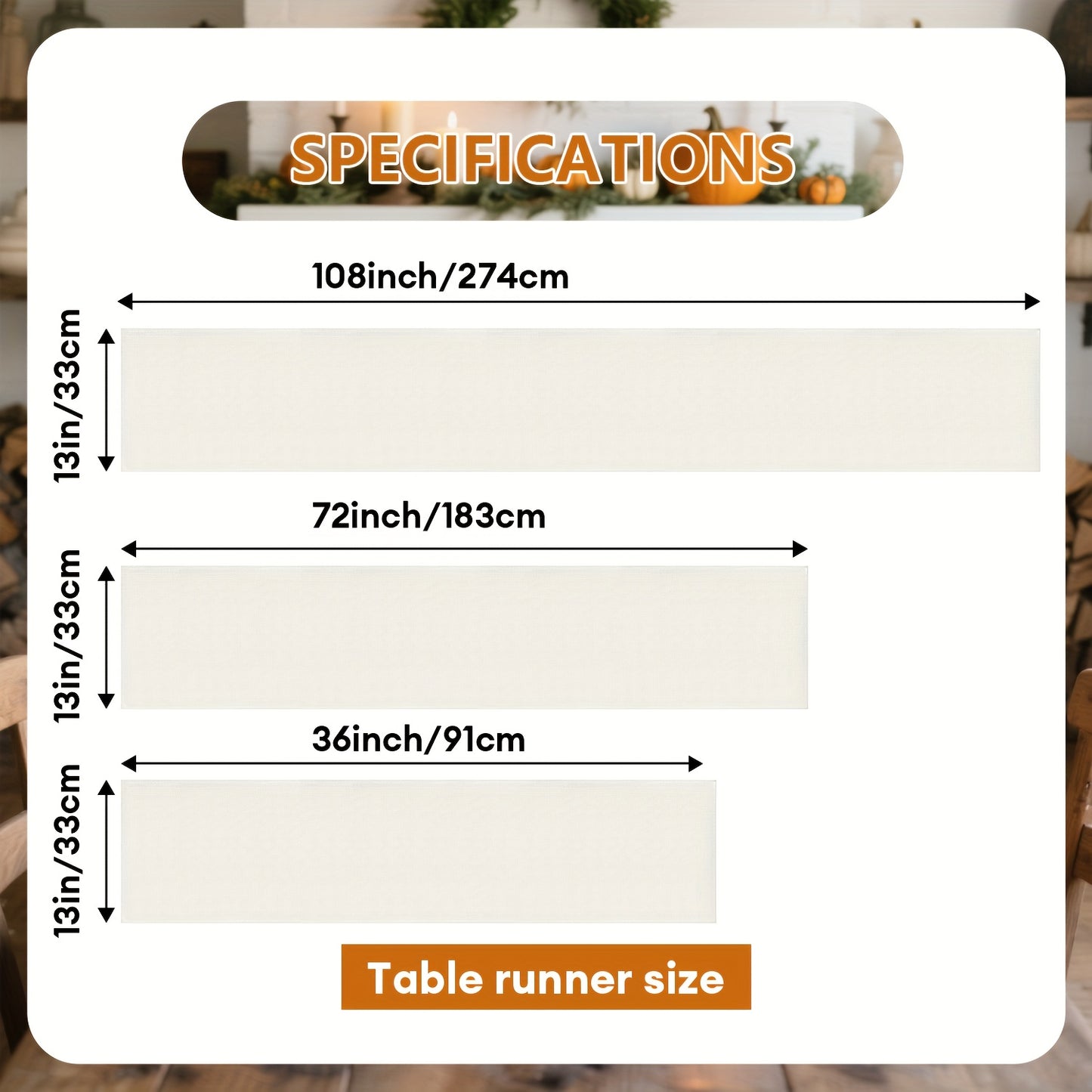 Hand-Painted Autumn Table Runner – Squirrel, Pumpkin & Fall Leaves, 13x72/108"