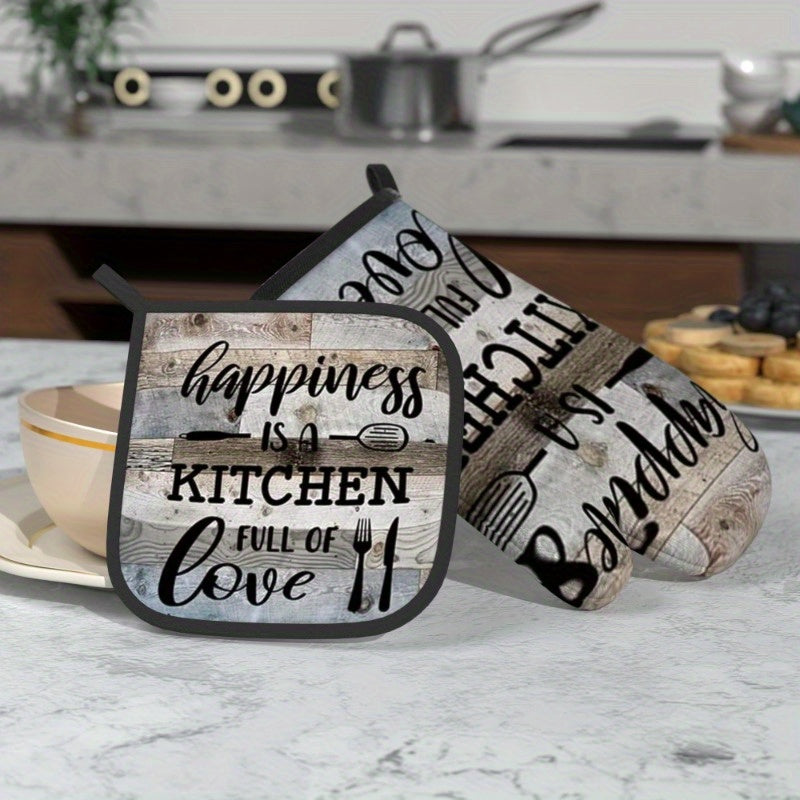 Wood Script Kitchen Set – Rustic, Heat-Resistant Oven Mitt & Potholder