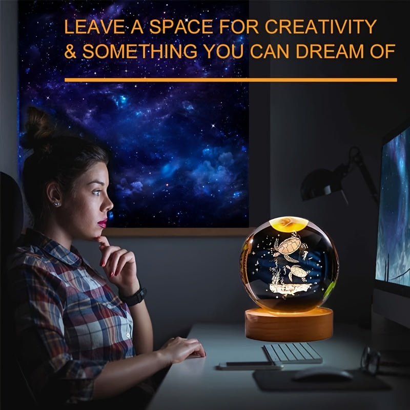 3D Turtle Crystal Ball LED Lamp – 16-Color USB Glass Sphere, 2.36"