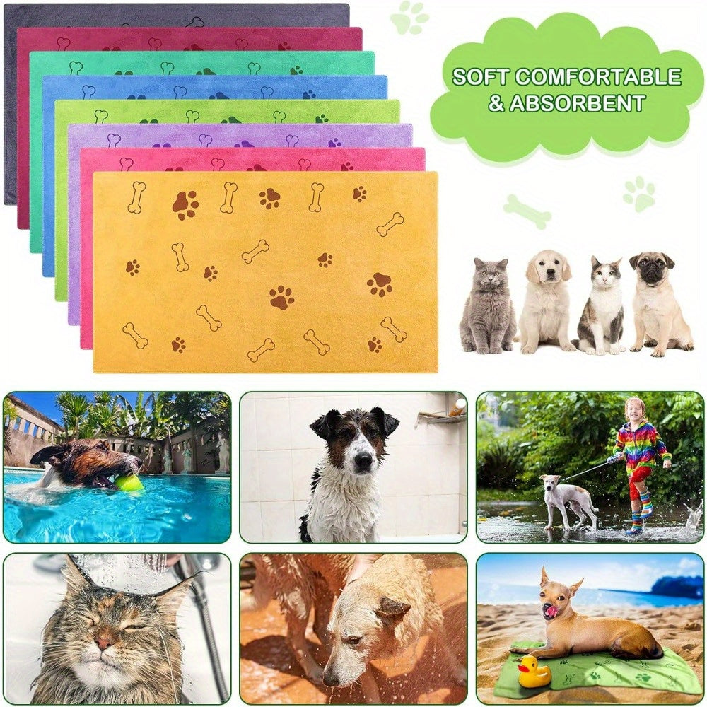 Paw Print & Dog Bone Pet Towel – Quick-Dry Absorbent Design, 19.6x37.4