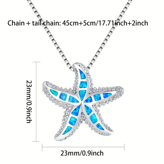 Blue Synthetic Opal Starfish Necklace