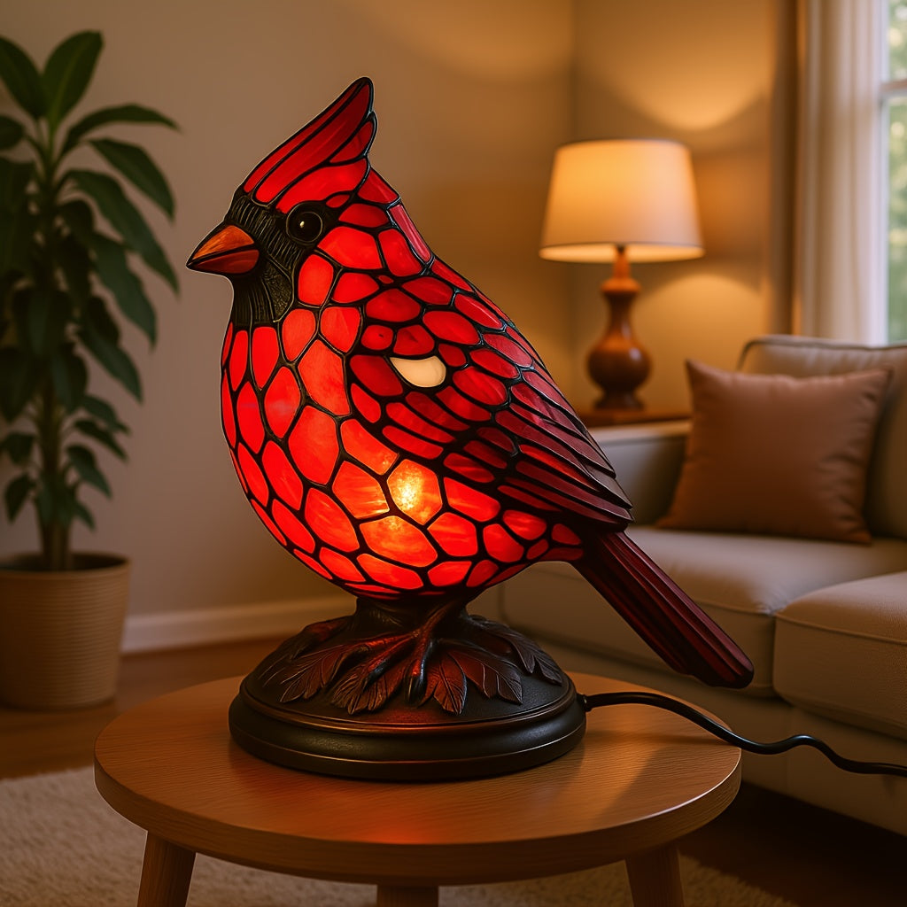Red Cardinal Bird Lamp – Farmhouse Resin Table Light, 6.7"