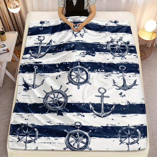 Nautical Anchor & Wheel Flannel Blanket – 51x59" Soft, Lightweight