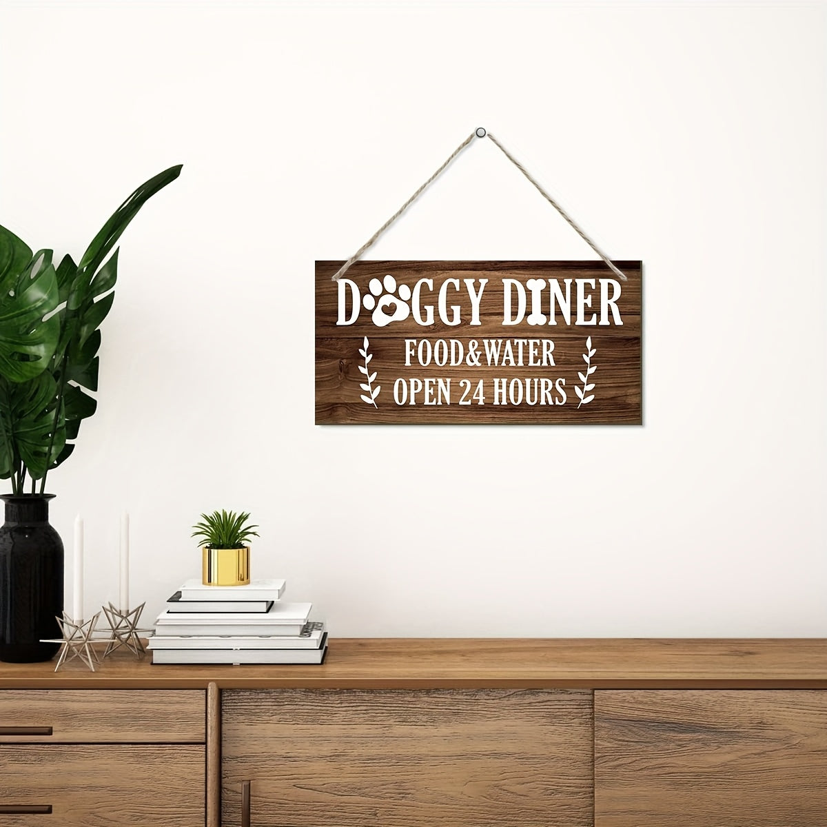 “Doggie Diner” Wooden Sign – 6x12" Rustic Wall Decor