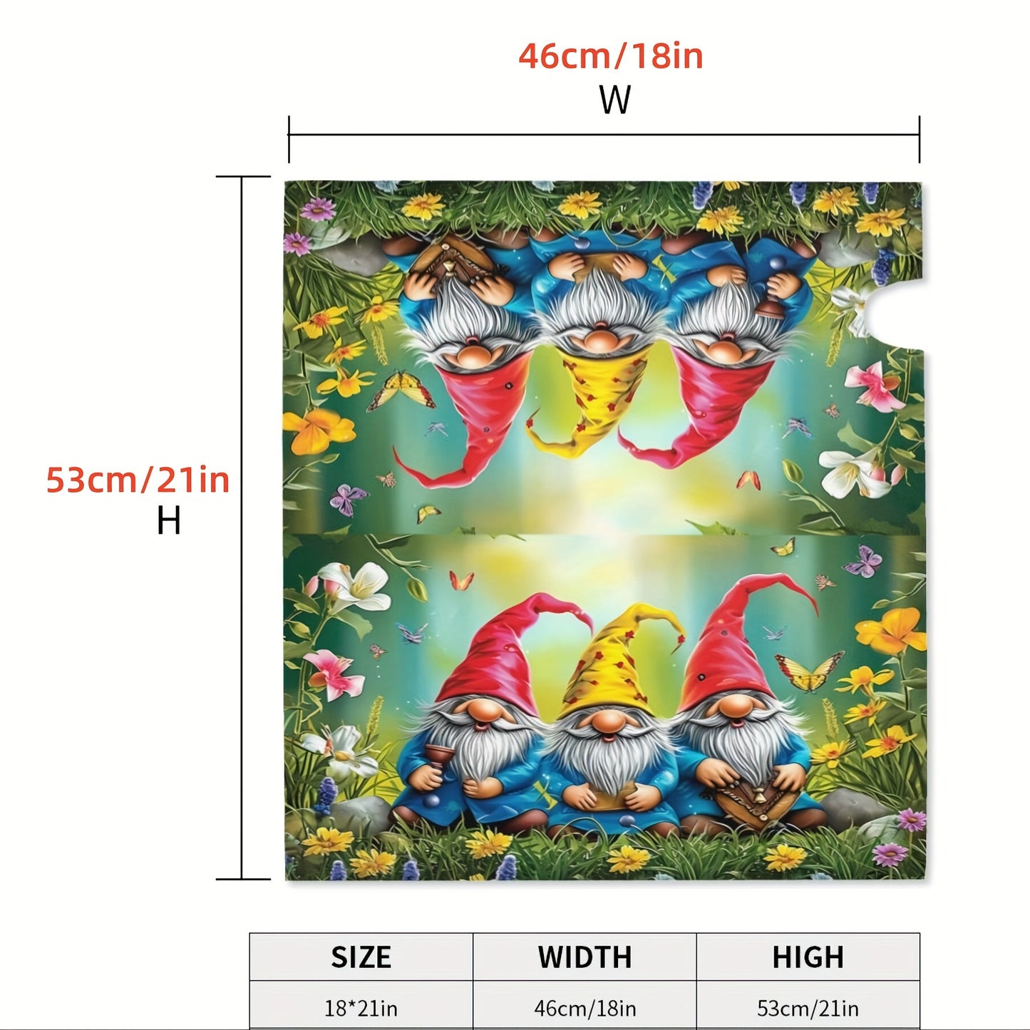 Garden Gnomes with Flowers Mailbox Cover – Adjustable Buckle, 18" x 21"