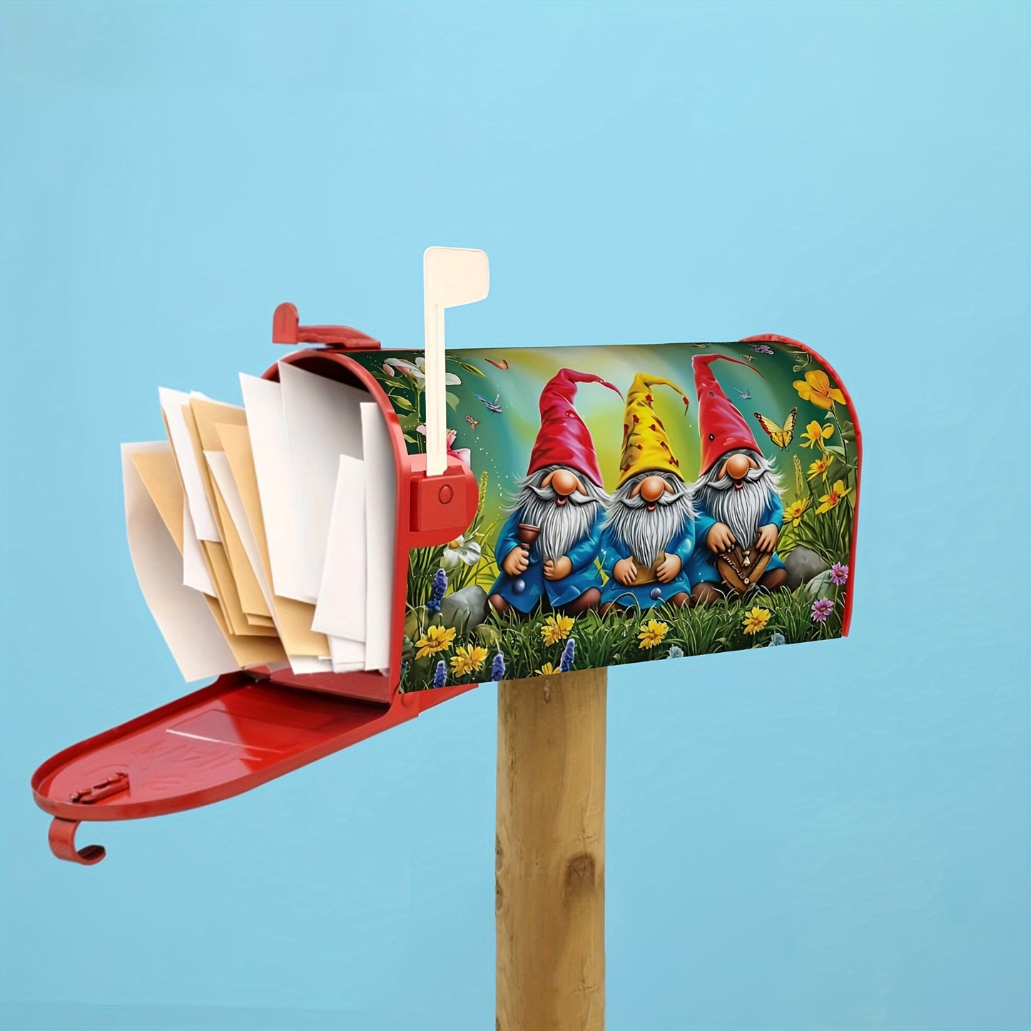 Garden Gnomes with Flowers Mailbox Cover – Adjustable Buckle, 18" x 21"