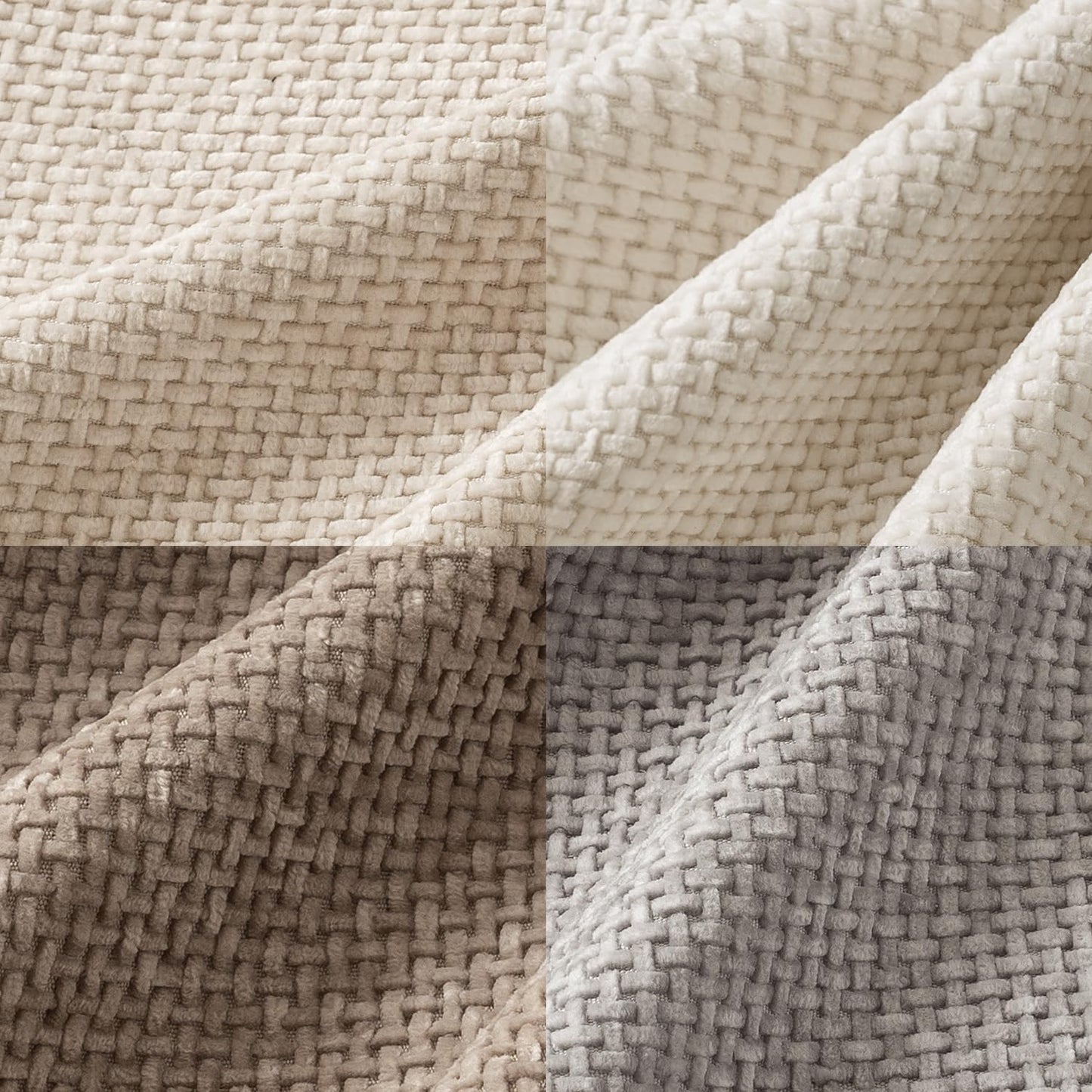 Atmospheric 18x18 inch pillow covers in sandstone, driftwood, taupe, and slate showing a dense woven grid pattern for coastal décor – Coastal Pillows Plus.